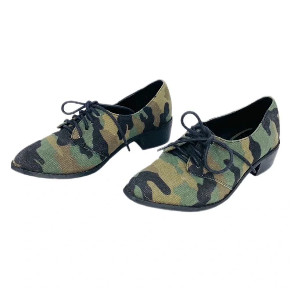 Dolls Kill x Shellys of London Camo Print Lace Up Oxfords Size 6.5